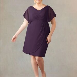 AZAZIE JULIA Plum V-Neck  A18 Bridesmaid or Mother Of Bride Mid Length Sheath 18